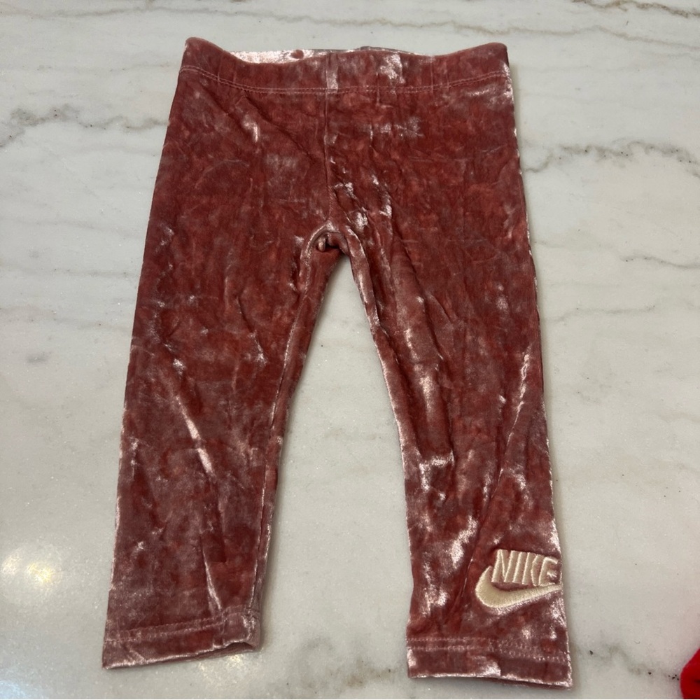 Nike 12 Months Baby Girl Soft Crushed Velour Velvet Stretchy Pants Pink